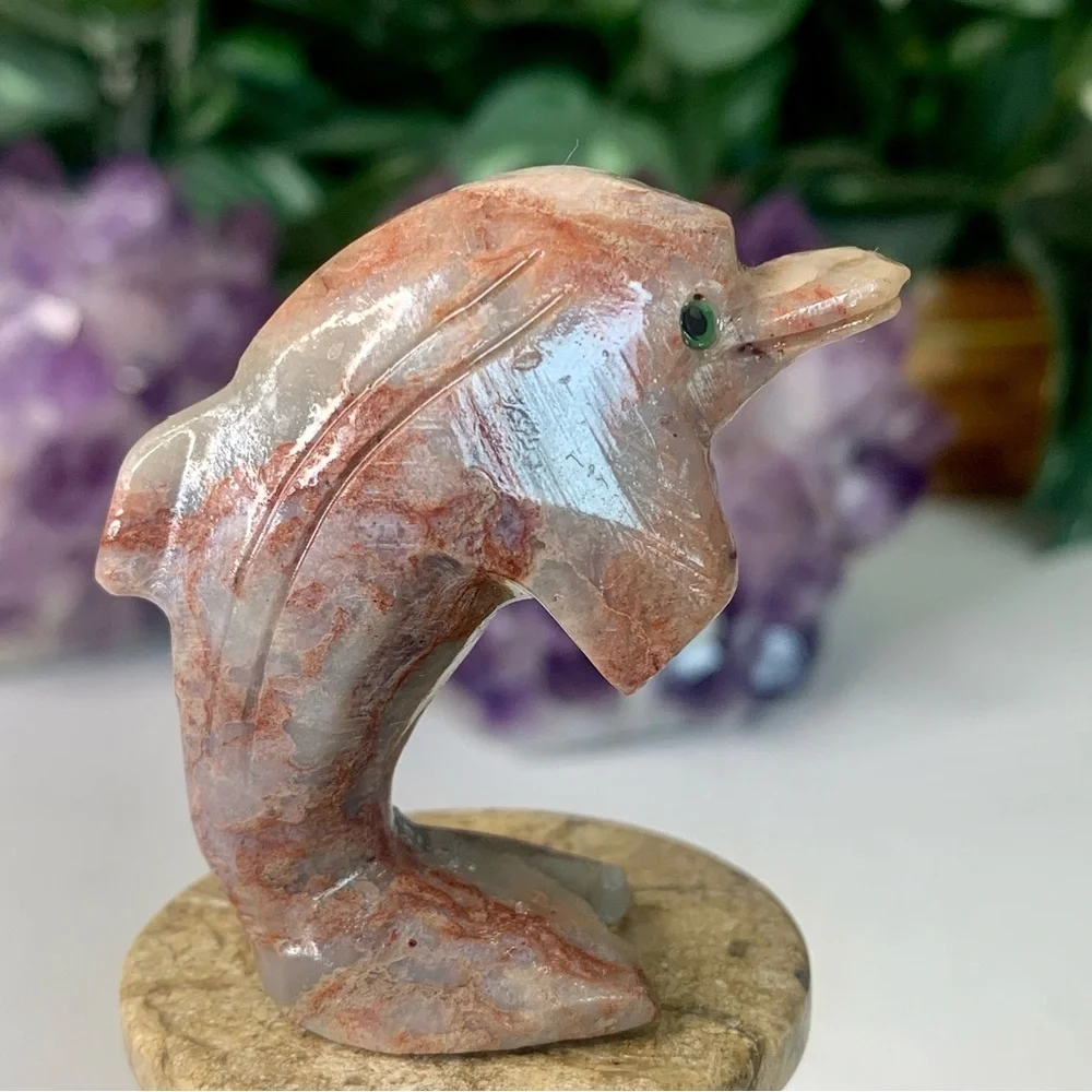 Soapstone Carved Dolphin Figurine Stone Animal Carving Figure Statue 2”